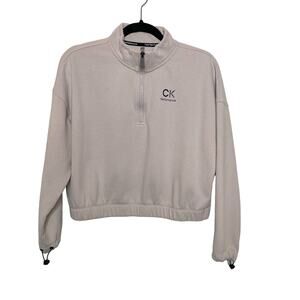 Calvin Klein Performance Long Sleeve 1/4 Zip Cropped Sweatshirt Pullover Cream L